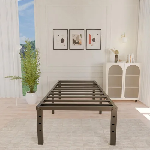 Miniatura 7 de ALDRICH Base de cama metálica de 18 pulgadas para cama individual - Plataforma básica de listones de acero negro, fácil de montar, resistente y sin