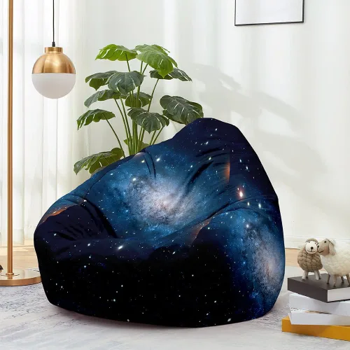Miniatura 11 de Morbuy Funda para silla puff para niños y adultos (sin relleno), diseño de cielo estrellado 3D, suave, perezoso, funda lavable de gran