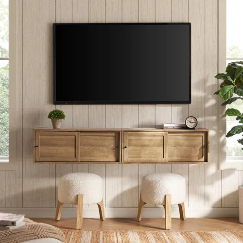 Miniatura 10 de mopio Lauren - Estante flotante para TV, estante modular multiusos para debajo de la televisión, armario de televisión de madera montado en la Negro