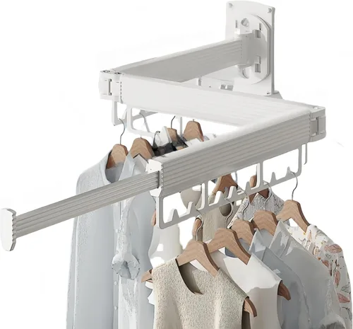 Miniatura 8 de Estante de secado de pared montado, perchero para ropa sucia, perchero para ropa sucia, perchero montado en la pared, estante colgante para cuarto