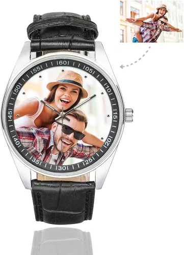 Miniatura 2 de Reloj de encargo de la foto del par de los relojes ocasionales de la correa de cuero negro para los hombressu noviomarido