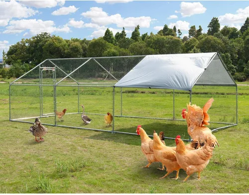 Miniatura 10 de Gallinero de metal grande, jaula para aves de corral galvanizada con forma de cúpula con cubierta impermeable y anti-ultravioleta y puerta