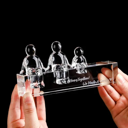 Miniatura 7 de Ornalrist Regalos de boda de cristal para el 15º aniversario para ella y él, 15 años juntos hicimos un adorno de cristal familiar para esposa, 1 niño