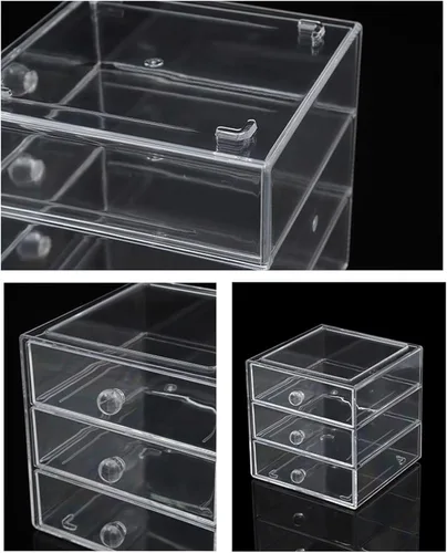 Miniatura 5 de AJIODA Caja organizadora de cajones de maquillaje con 3 cajones, vitrina de acrílico para cosméticos, organizador de tocador, caja de almacenamiento