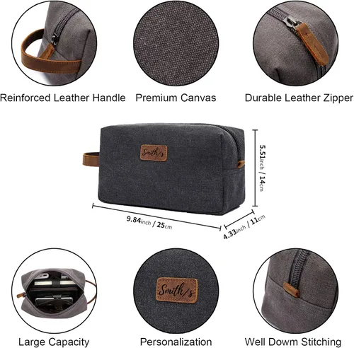 Miniatura 4 de Neceser personalizado para hombres, kit de aseo personalizado de lona para afeitar, bolsa de aseo grabada con láser, kit de lona de cuero