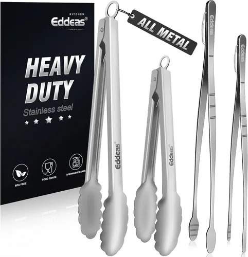 Miniatura 33 de Pinzas para cocinar – Pinzas de cocina de acero inoxidable de 600 grados resistentes al calor, pinzas de bloqueo de metal resistente, perfectas