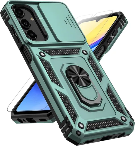 Funda para Samsung Galaxy A15 5G con cubierta deslizante para cámara, protector de pantalla HD [grado militar de 16 pies probada en caídas], soporte