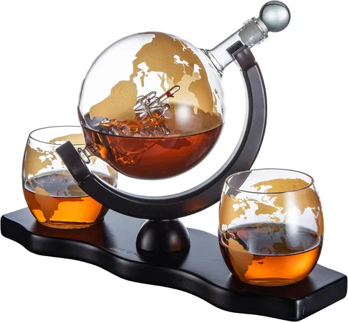 Miniatura 10 de Juego de decantador de whisky con globo giratorio y 2 vasos para whisky grabados - Regalos para hombres, papá, aniversario, cumpleaños, inauguración