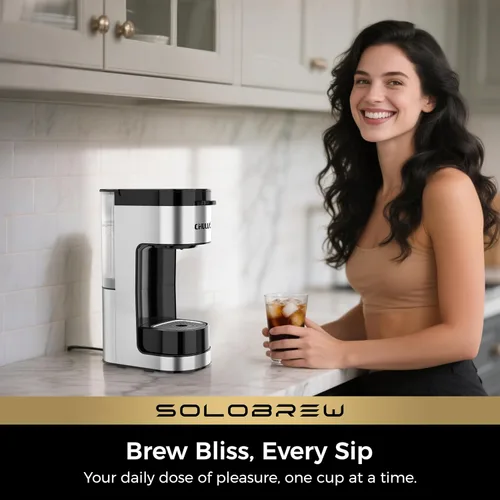 Miniatura 5 de CHULUX SoloBrew Cafetera de una sola porción, para taza K y molida, 3 tamaños de preparación con botón fuerte y función de hielo, depósito extraíble