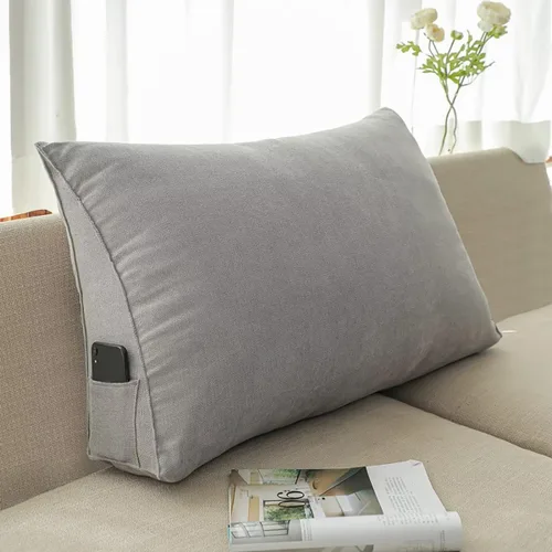 Miniatura 8 de Almohada triangular de cuña negra y gris para sentarse en la cama, cojín de cuña para respaldo, soporte lumbar de espalda, almohada tapizada
