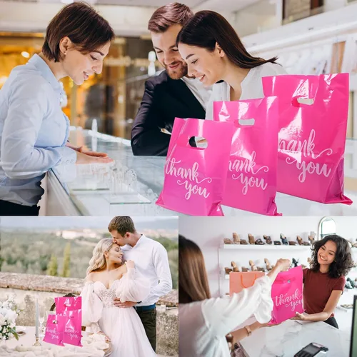Miniatura 6 de Paquete de 200 bolsas de compras con texto en inglés "Thank You" para negocios, pequeñas ferias de manualidades, bolsa de mercancía de 13.8 x 9.8