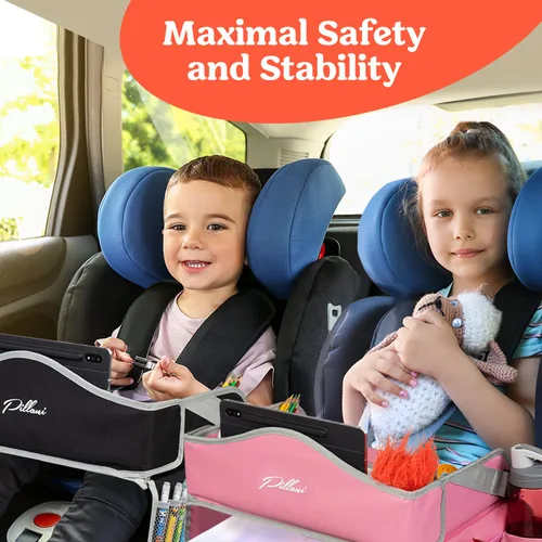 Miniatura 6 de PILLANI Bandeja de viaje para niños para el coche - Bandeja para asiento de coche para niños, artículos imprescindibles para viajes por carretera