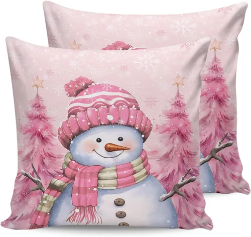 Miniatura 7 de Funda de almohada de invierno para exteriores, diseño de muñeco de nieve, pino, rosa, impermeable, paquete de 2 fundas de almohada con copos