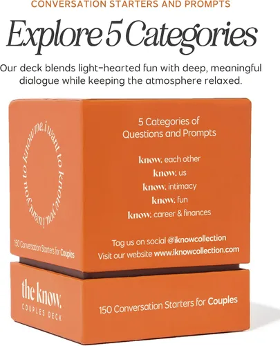 Miniatura 7 de The Know Collection - Baraja para parejas, 150 iniciadores de conversación pensados y preguntas para una cita nocturna, divertido juego de cartas