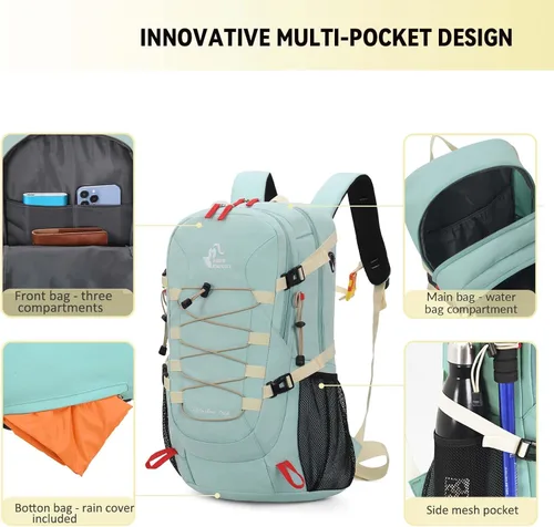 Miniatura 5 de Bseash 40L Mochila impermeable de senderismo y camping con funda para lluvia, mochila de deporte al aire libre para viajes, mochila de día