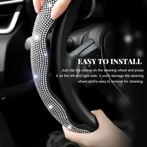 Miniatura 5 de 2 piezas fundas para volante, fundas para volante de automóvil segmentadas con cristales de imitación, protector antideslizante decoración brillante