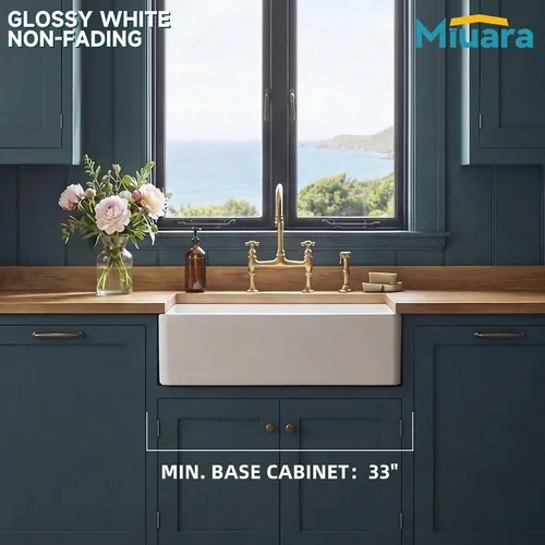 Miniatura 9 de Miuara Fregadero de Granja 30 Pulgadas - Fregadero de Cocina Delantal Blanco Montado Inferior Reversible 30"x20"x10", Estilo Casa de Granja Tazón