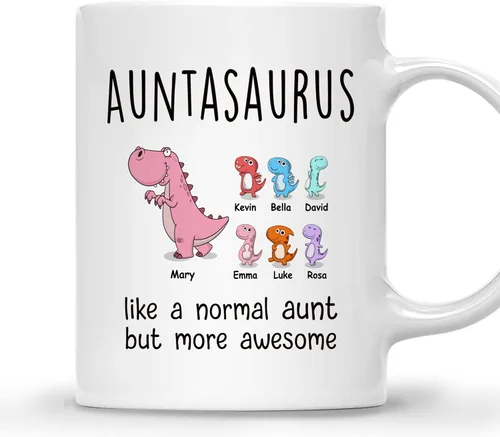 Miniatura 10 de Gossby Taza personalizada (1 niño) AUNTASAURUS Like a Normal Aunt but More Awesome - Taza de café para la abuela de parte de la nieta, nieto