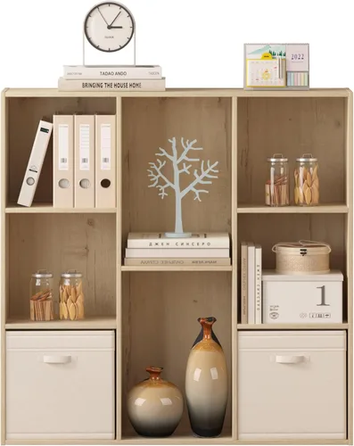 Miniatura 25 de Organizador de almacenamiento de 12 cubos, estantes de madera con panel trasero cerrado, estantería reversible, organizador de armario de cubos