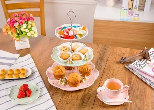 Miniatura 7 de Jusalpha 3-Tier porcelana china pastel soporte para postres, pasteles, fiesta de té, bandeja de servir, Dorado