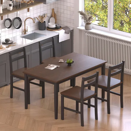 Juego de mesa de comedor de 5 piezas, juego de mesa de comedor de madera maciza para 4, juego de mesa de granja y 4 sillas, juego de mesa de cocina