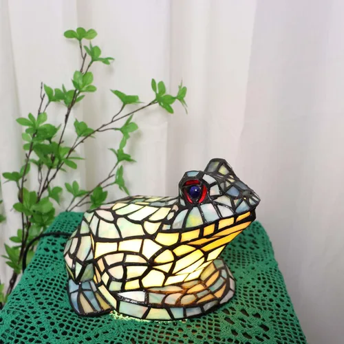 Miniatura 2 de Bieye L10829 Lámpara de Mesa de Rana Estilo Tiffany Vidrio Manchado Luz de Acento Nocturna para Decoración del Hogar Guardería Mesita de Noche