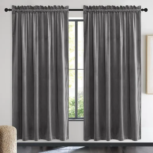 Miniatura 47 de NICETOWN Cortinas opacas de terciopelo extralargas negras de 120 pulgadas de largo para telón de fondo, cortinas de terciopelo con aislamiento Serie