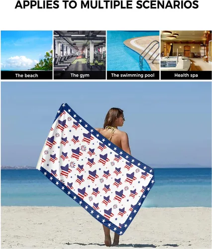 Miniatura 6 de Stars Stripes Flag Bath Towels for Bathroom Set - Luxury Microfiber Towels Gifts for Women,Quick Dry Beach Kitchen Hand Hair Face Yoga Workout Gym
