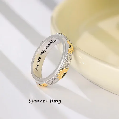 Miniatura 3 de LYTTMAB Anillo giratorio de flores para mujer, anillo de ansiedad de plata esterlina S925