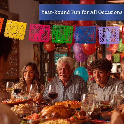 Miniatura 8 de Pancartas de fiesta mexicana (paquete de 5 con 10 banderas de plástico por bandera), papel picado mexicano para fiesta, papel picado de plástico
