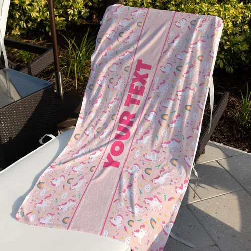 Miniatura 3 de Toalla de baño o playa personalizada para niños, unicornios rosas, nombre/texto personalizado, secado rápido/absorbente para baño de niños, regalo