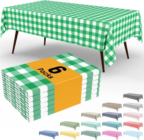 Miniatura 43 de Smiry Paquete de 3 Manteles Desechables de Cuadros Gingham Color Caqui - 54" x 72" Mantel de Plástico de Servicio Pesado, Cubiertas de Mesa
