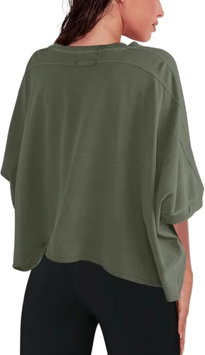 Miniatura 2 de LAMISSCHE Camiseta corta sexy de gran tamaño con cuello redondo y manga corta para mujer, camisetas básicas sólidas