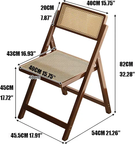 Miniatura 2 de KISKIS Sillas plegables de ratán de madera, portátil, ahorro de espacio, silla de comedor para balcón, sala de estar, con asiento elástico de malla