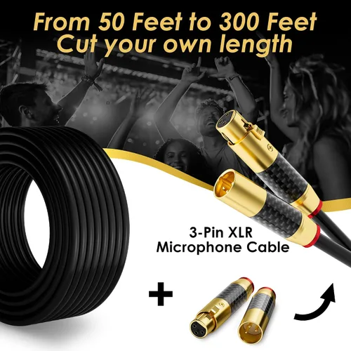 Miniatura 4 de Cable de micrófono XLR a granel de 50 pies, cable de micrófono sin procesar, cable de audio de calibre 21, OFC, 2 conductores de cobre estañado 21