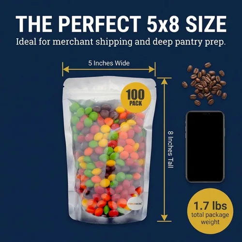 Miniatura 6 de Performore Bolsas de pie de 5 x 8 pulgadas, bolsas resellables con cierre hermético para almacenamiento de alimentos, bolsas de Mylar resistentes