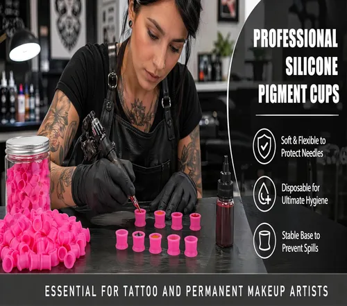 Miniatura 3 de Vasos de tinta de tatuaje, 300 piezas desechables de tinta de tatuaje, tapas de pigmento de silicona permanentes, recipientes de pigmento para Rosa