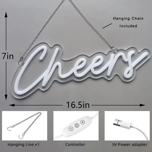 Miniatura 5 de Letrero de neón de Cheers alimentado por USB con interruptor regulable, letrero de luz LED de neón para decoración de fondo de pared, letrero