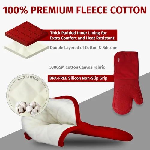 Miniatura 2 de Klex Manoplas de horno de silicona extralargas y soportes para ollas, resistencia al calor de 932 °F con guantes de horno acolchados y almohadillas
