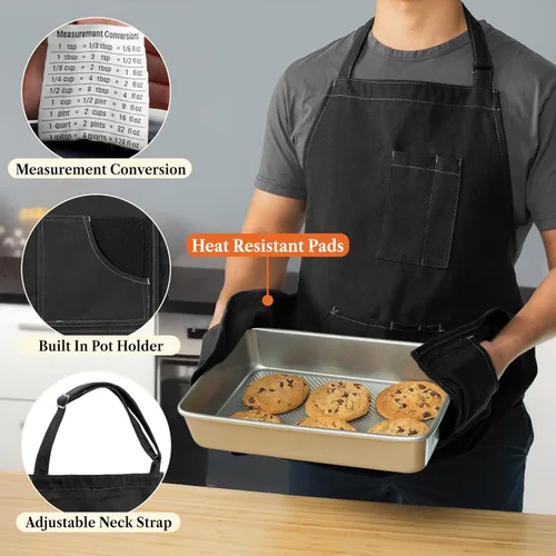 Miniatura 2 de opux Delantal de chef para hombres, delantal de cocina con bolsillos para mujer, delantal grande de lona unisex para cocinar, asar a la parrilla