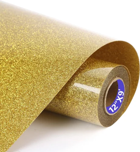 HTVVETUR Vinilo de transferencia de calor dorado con purpurina, rollos HTV con purpurina de 12 pulgadas x 9 pies para camisas, vinilo para planchar