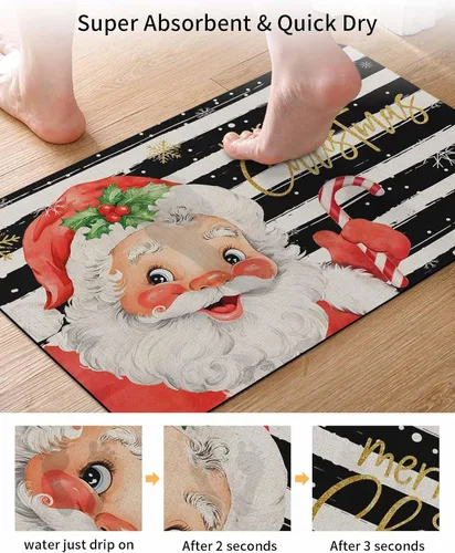Miniatura 3 de Alfombra de baño de Santa para bañera, antideslizante, de secado rápido y absorbente, tierra de diatomeas, fregadero, cocina, sala de estar, Santa