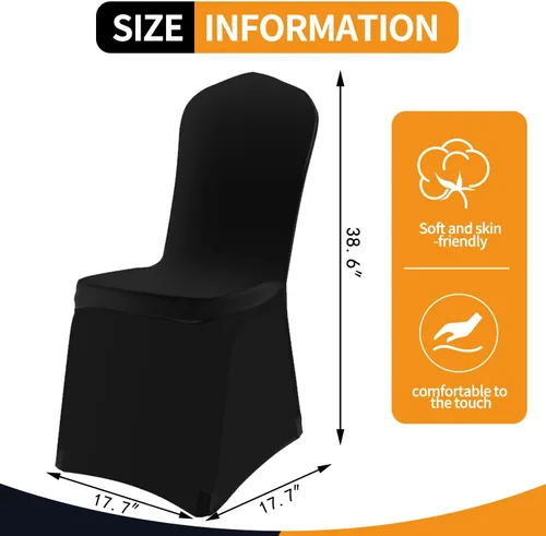 Miniatura 2 de Yahpetes 2 fundas para silla, de poliéster negro, fundas para sillas de banquete, parte delantera plana, elásticas, de elastano, para bodas
