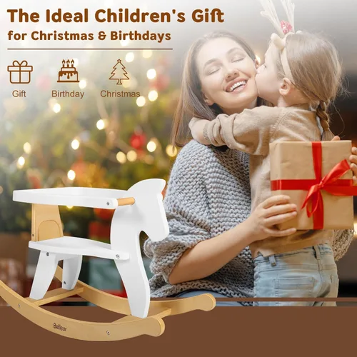 Miniatura 5 de Belleur Caballo mecedor para niños de 1 a 3 años, juguete mecedor de madera para niños pequeños con valla extraíble para actividades en interiores