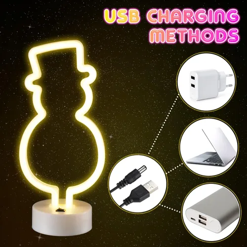 Miniatura 3 de Baquler 4 letreros de neón de Navidad con luz LED de neón con base de soporte, muñeco de nieve iluminado, luces nocturnas con batería o USB