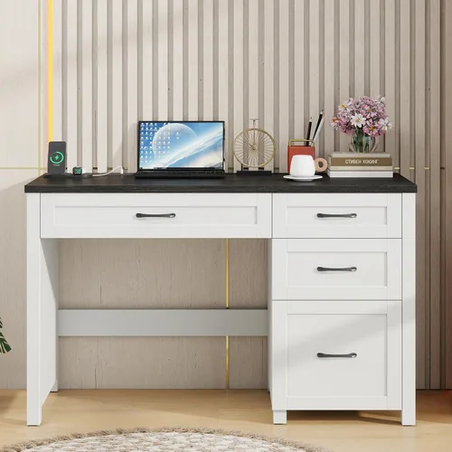 Miniatura 7 de Escritorio ejecutivo Farmhouse de 47 pulgadas con archivador y gabinete de almacenamiento, escritorio de madera para computadora de oficina en casa