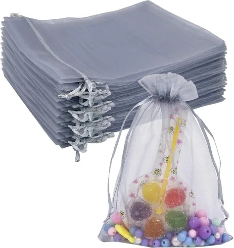 Miniatura 14 de Jexila - 100 bolsas de organza naranja de 5 x 7 pulgadas con cordón para calabazas de Halloween, bolsas de regalo para niños, bolsas de dulces