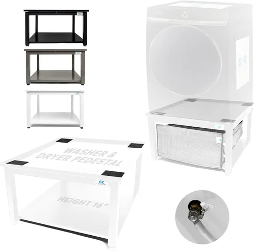 Miniatura 15 de Pedestal para lavadora y secadora con estante extraíble, 27 pulgadas de ancho, 18 pulgadas de alto, acero blanco, ajuste universal con las Blanco
