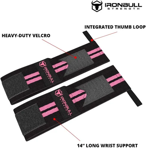 Miniatura 2 de Muñequeras para Mujeres con Presillas para el Pulgar - 12" Grado Profesional - Soporte y Compresión de Muñeca para Entrenamiento Cruzado, Negro/Rosa