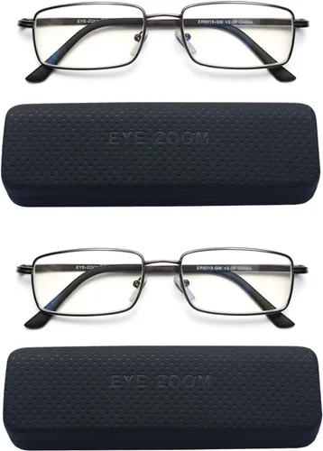 Miniatura 8 de Gafas de lectura con bloqueo de luz azul, paquete de 2 unidades, rectangulares, de metal, anti rayos azules y lectores UV, para hombres y mujeres